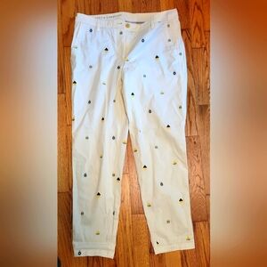 Talbots Girlfriend Chino Off White Pants With Embroidered Nautical Design Size 6